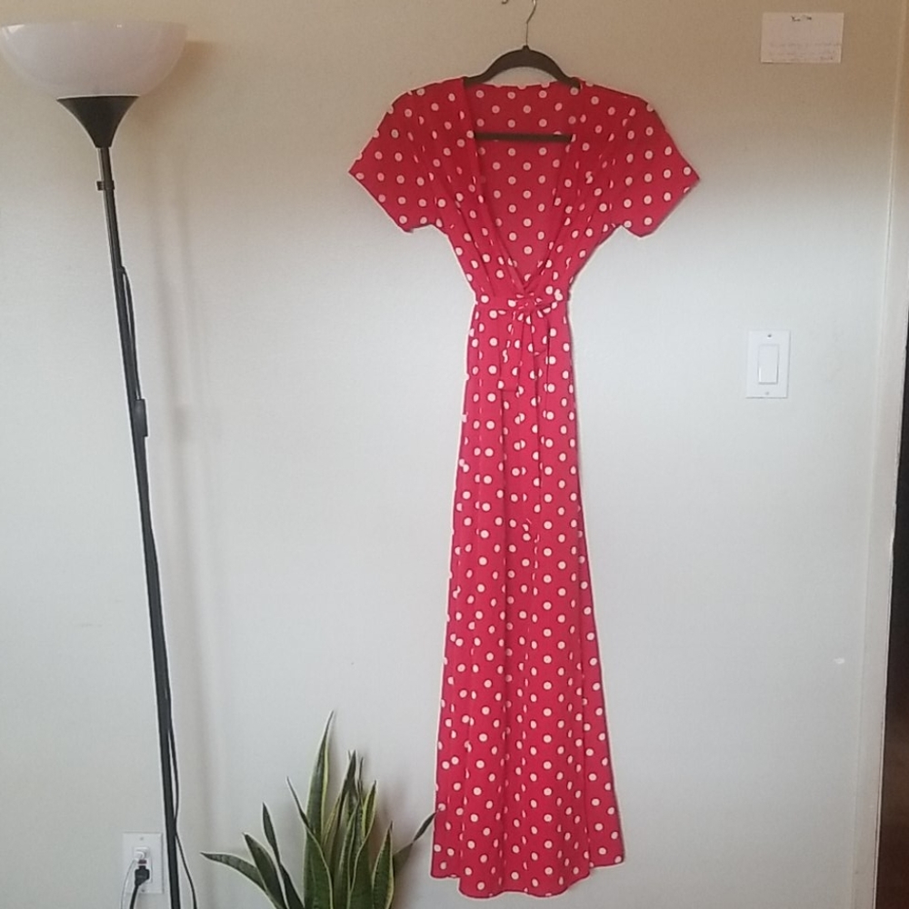 Polka dot wrap maxi dress